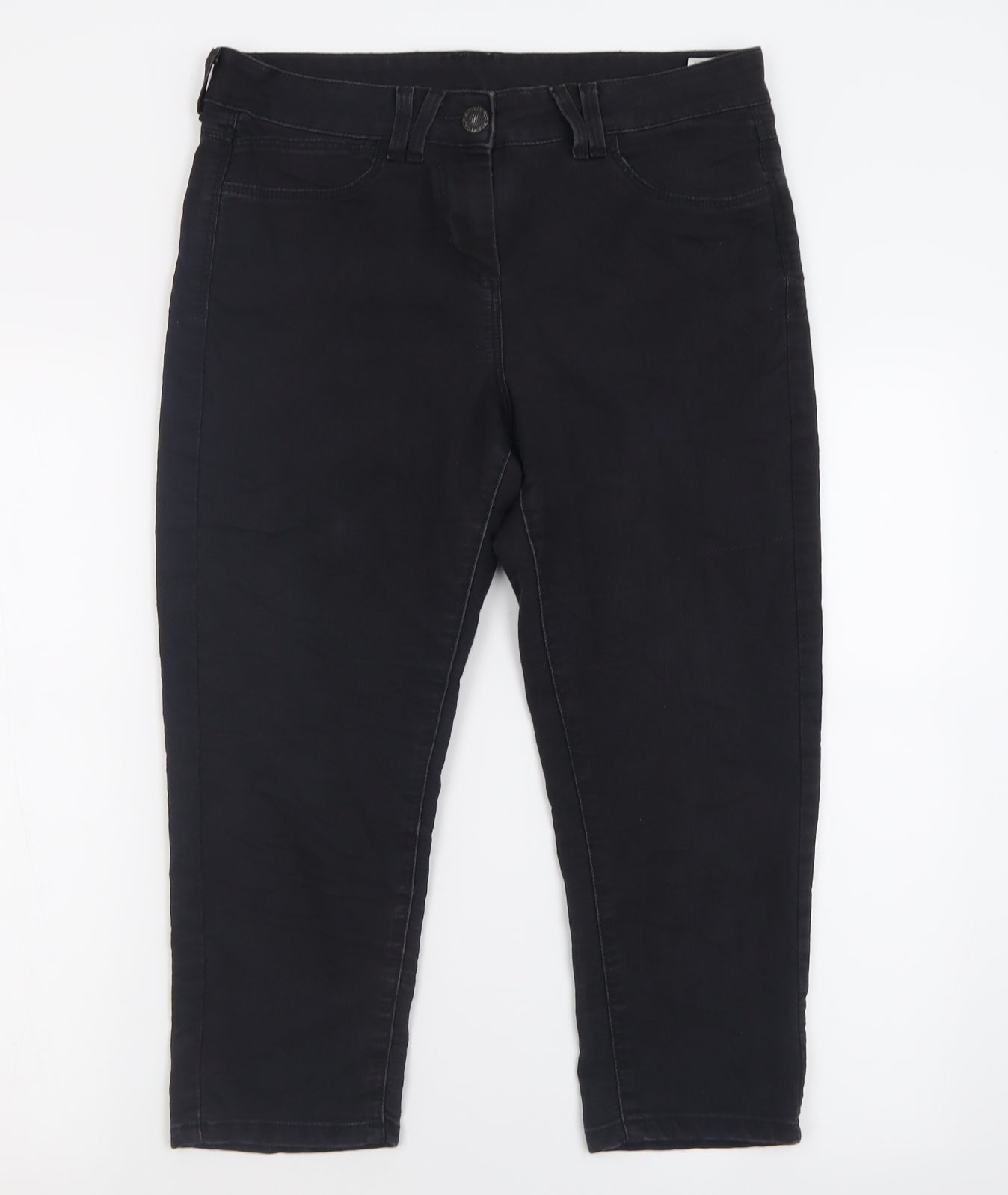 Marks and Spencer Womens Black  Cotton Cropped Jeans Size 12 L21 in Regular Button