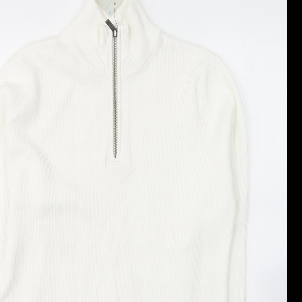 Primark Womens White  Cotton Jersey T-Shirt Size S High Neck