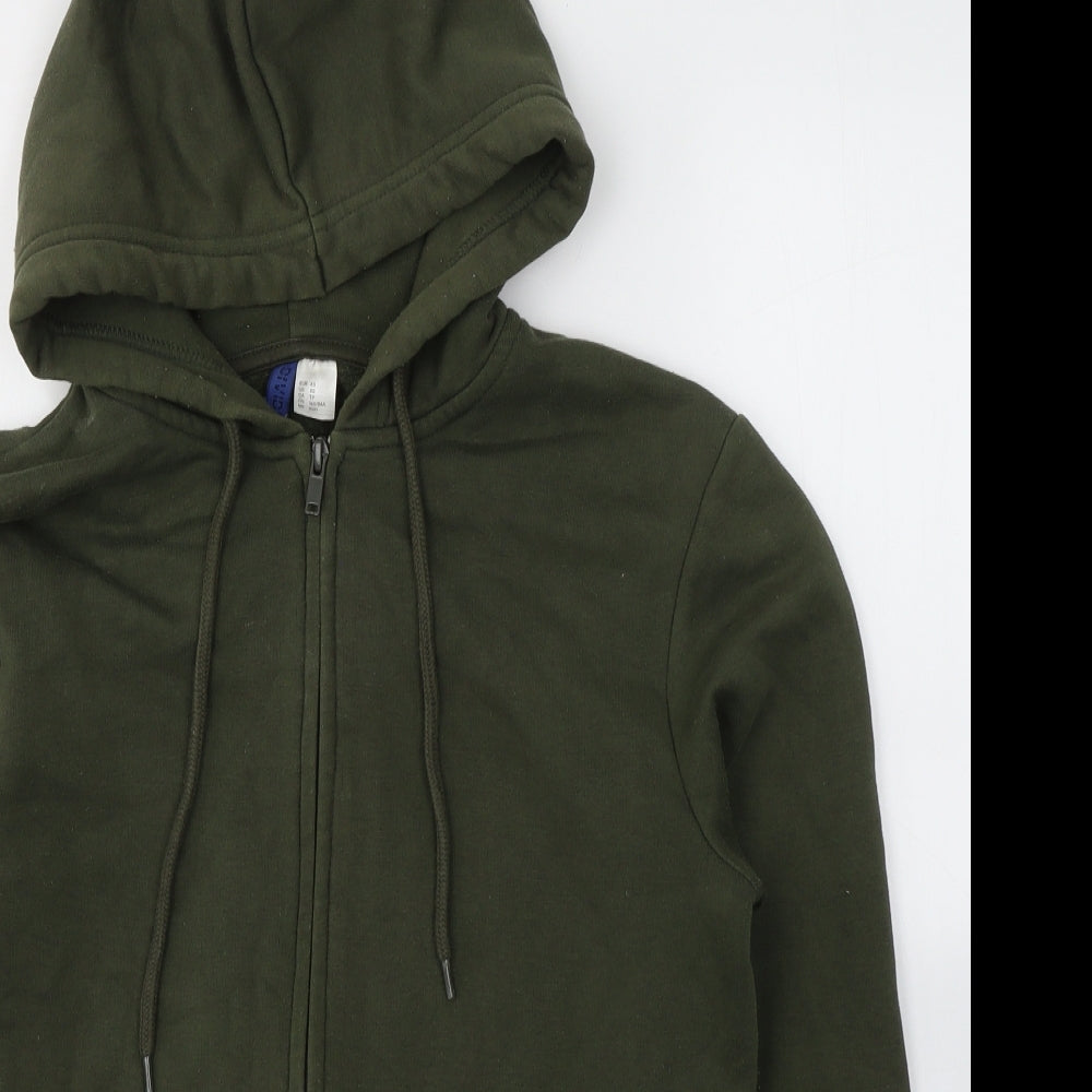 H&M Mens Green  Cotton Full Zip Hoodie Size XS
