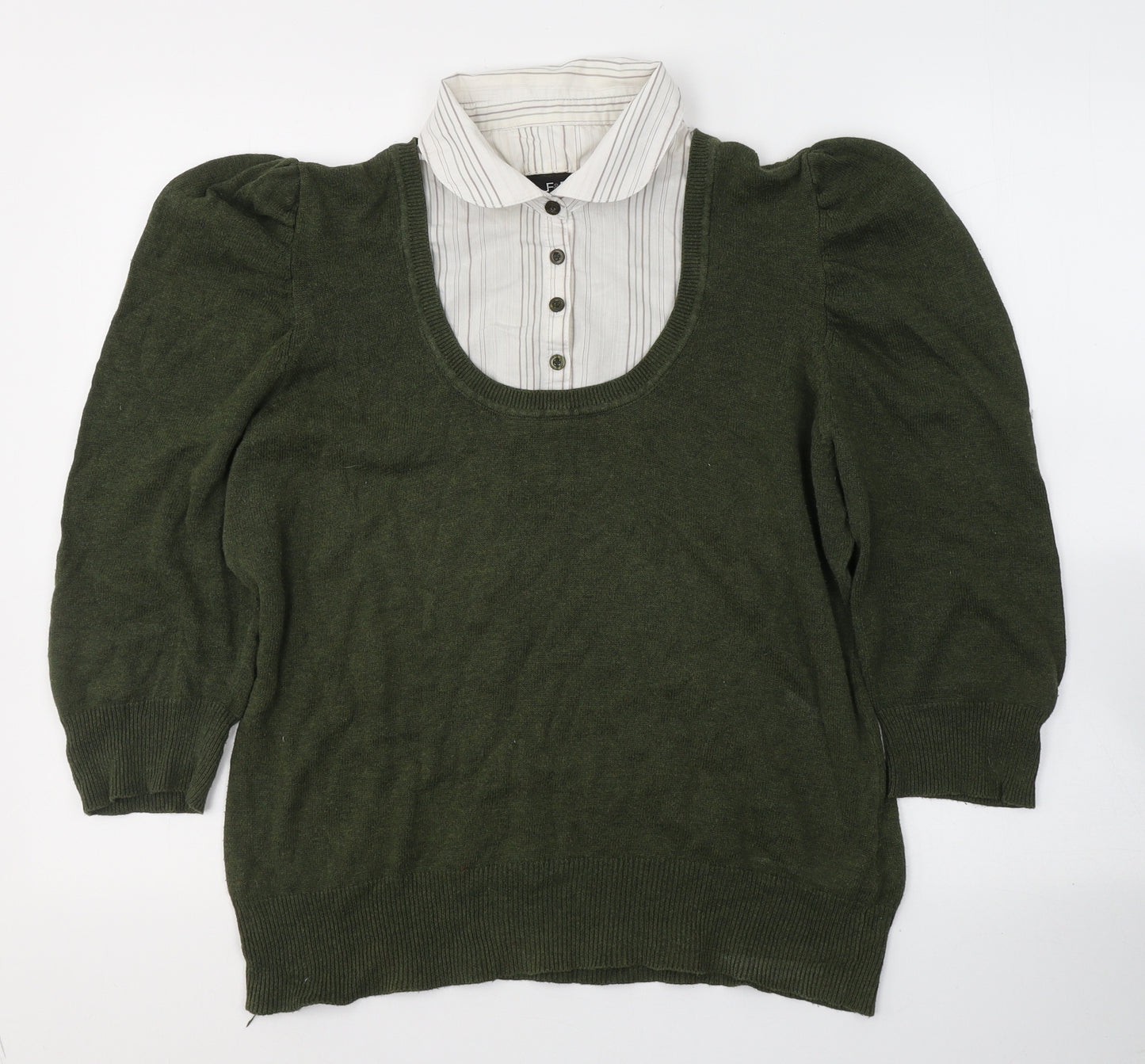 F&F Womens Green  Cotton Jersey T-Shirt Size 18 Collared