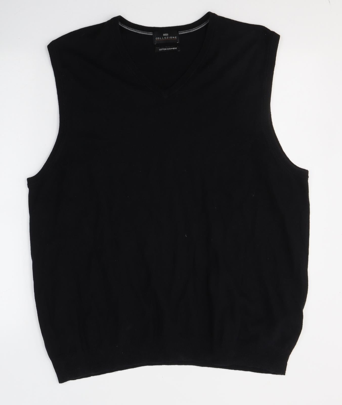 Marks and Spencer Mens Black V-Neck  Cotton Vest Jumper Size XL
