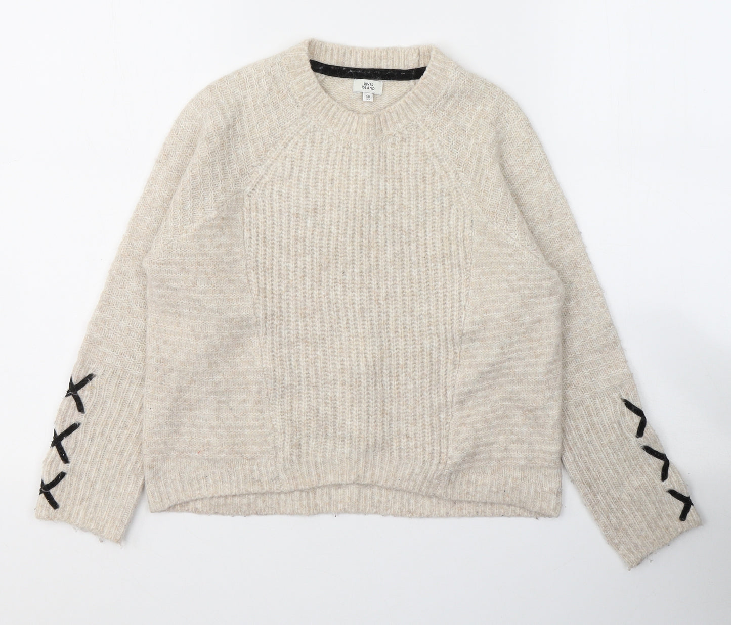 River Island Girls Beige Round Neck  Acrylic Pullover Jumper Size 7-8 Years  Pullover