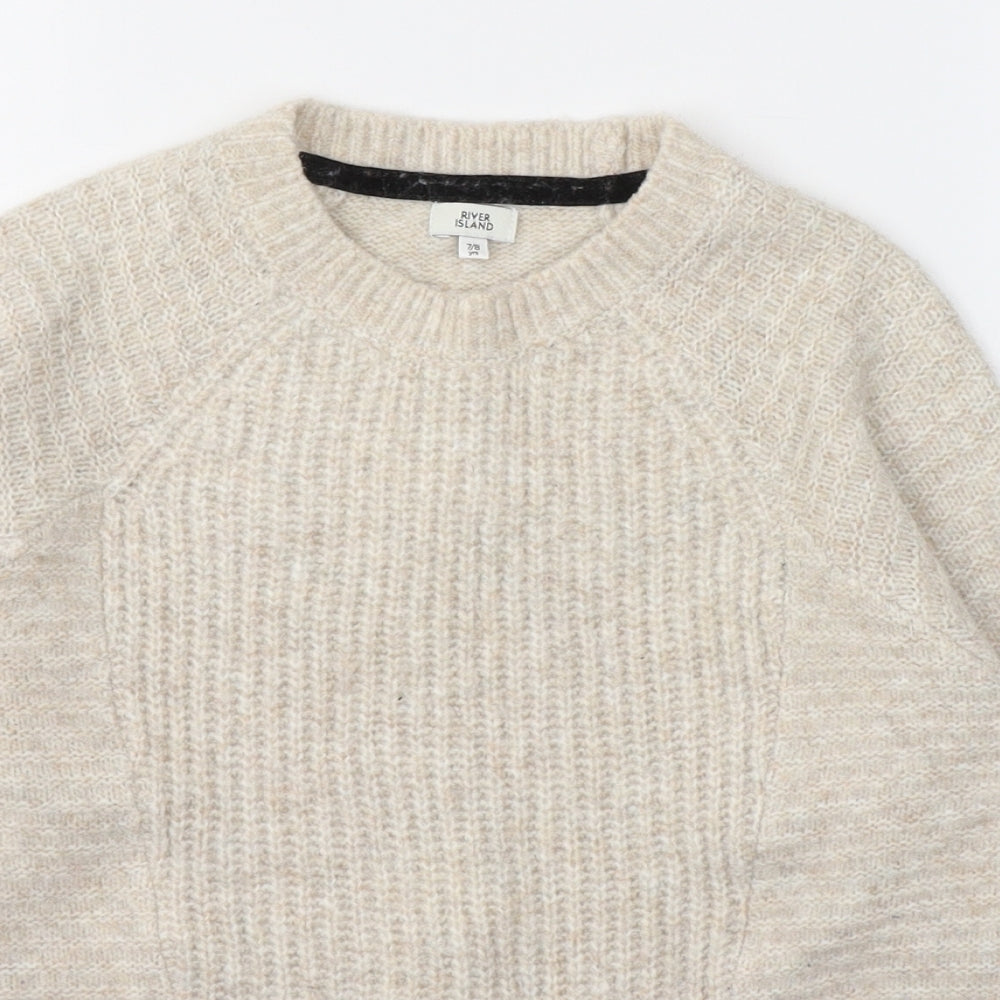 River Island Girls Beige Round Neck  Acrylic Pullover Jumper Size 7-8 Years  Pullover