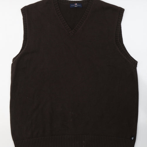 Marks and Spencer Mens Brown V-Neck  Cotton Pullover Jumper Size L