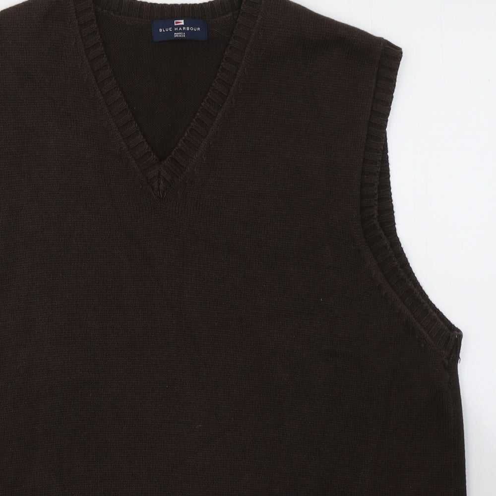 Marks and Spencer Mens Brown V-Neck  Cotton Pullover Jumper Size L