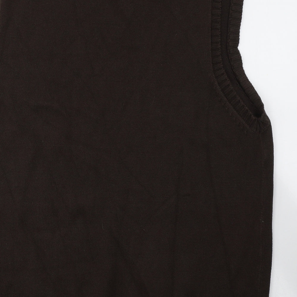 Marks and Spencer Mens Brown V-Neck  Cotton Pullover Jumper Size L