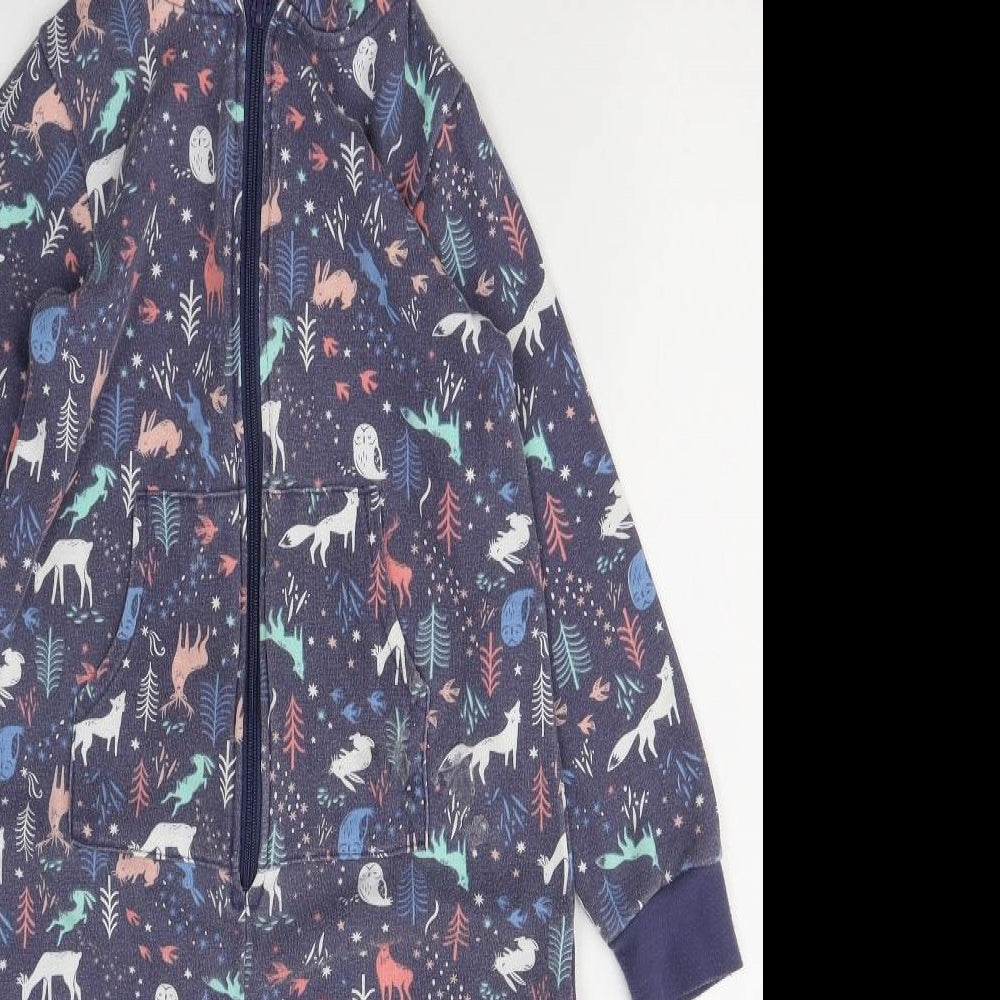 John Lewis Boys Blue Solid Cotton  One Piece Size 7 Years  Zip