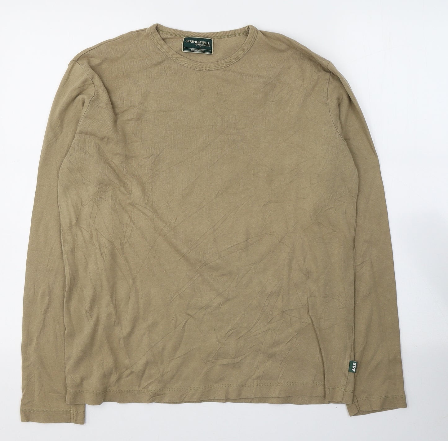 Springfield Womens Beige  Cotton Jersey T-Shirt Size L Roll Neck