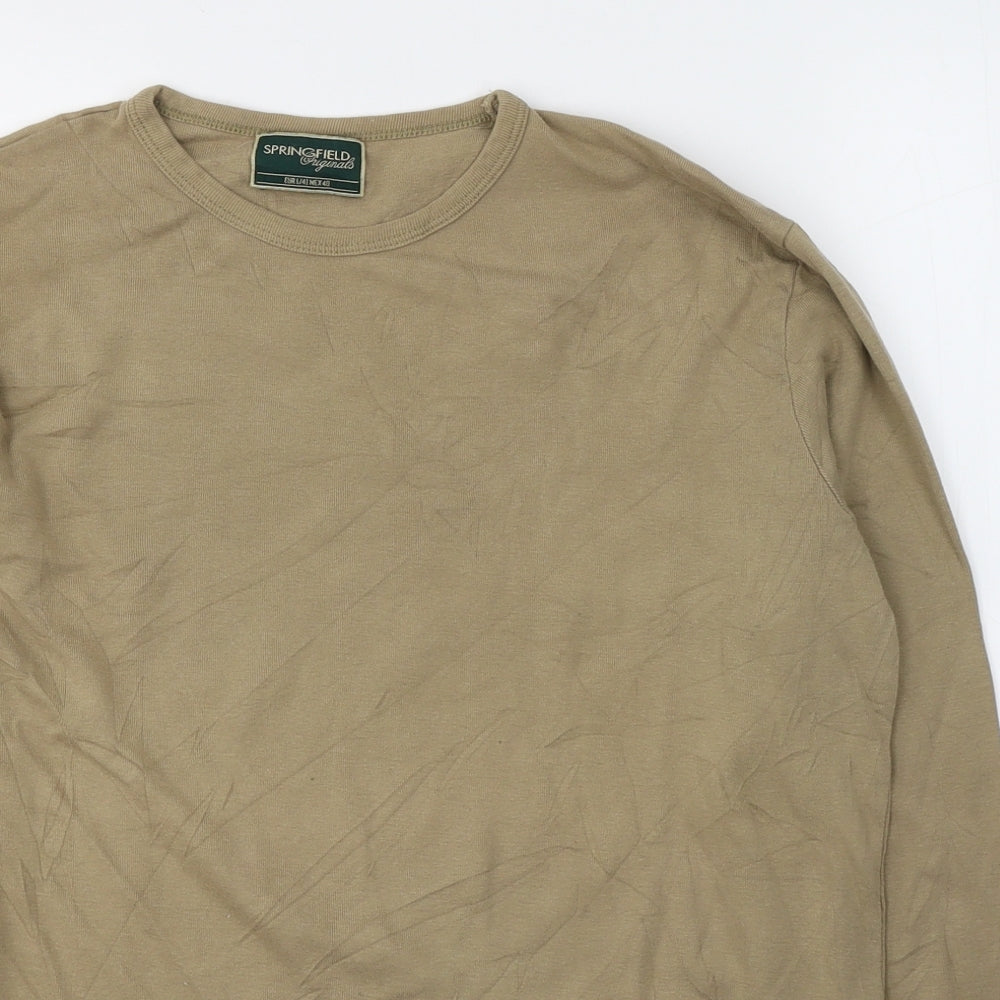 Springfield Womens Beige  Cotton Jersey T-Shirt Size L Roll Neck