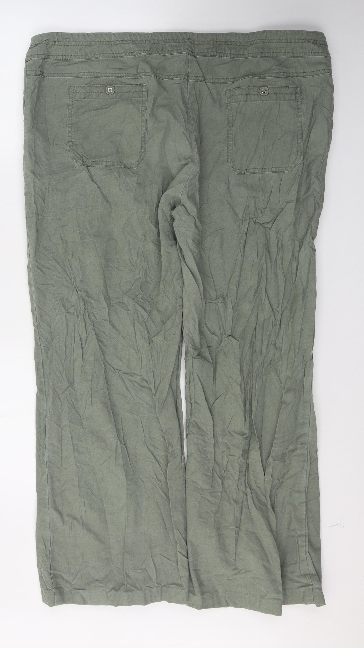 TU Womens Green  Linen Trousers  Size 20 L26 in Regular Button