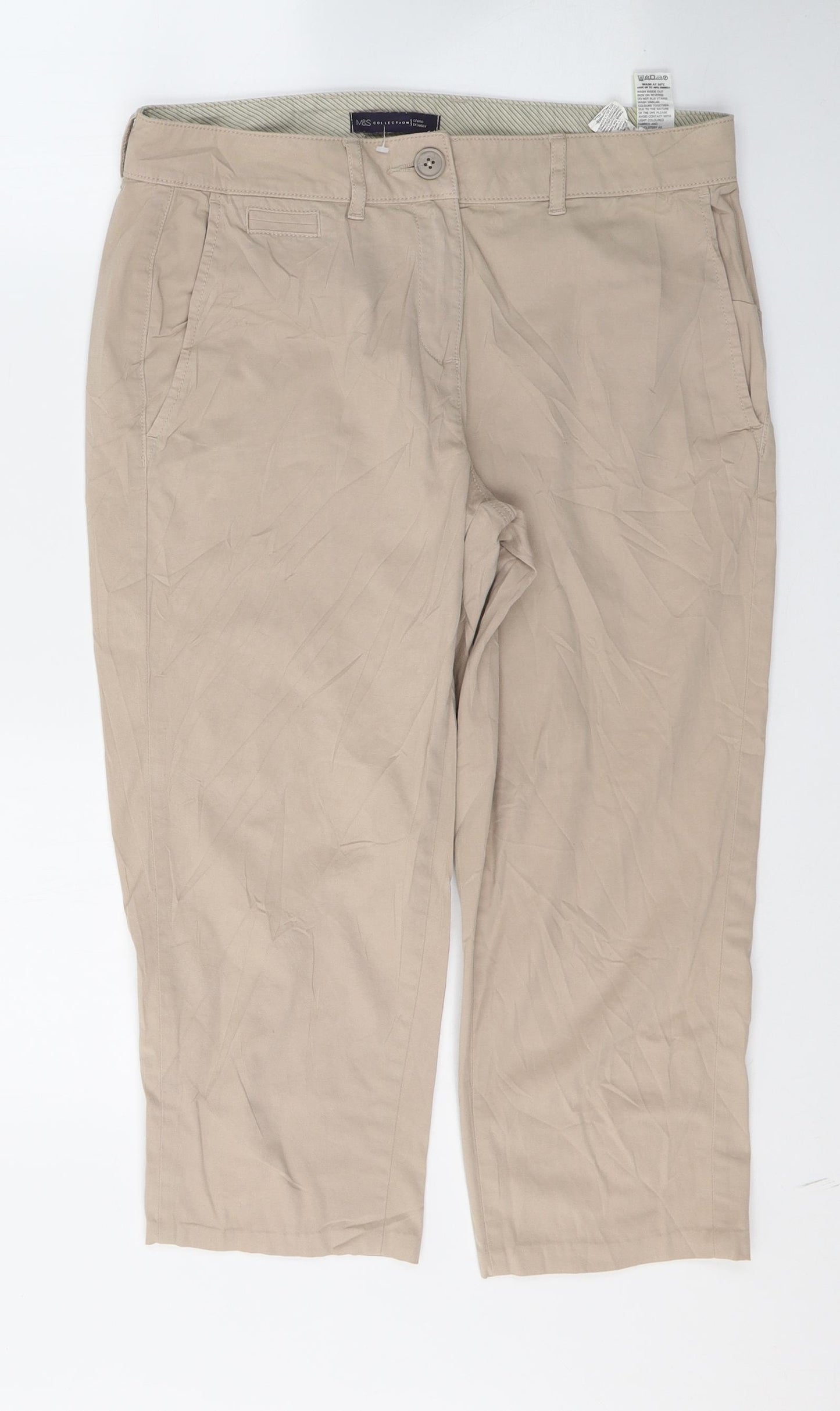Marks and Spencer Womens Beige  Cotton Chino Shorts Size 10 L20 in Regular Button