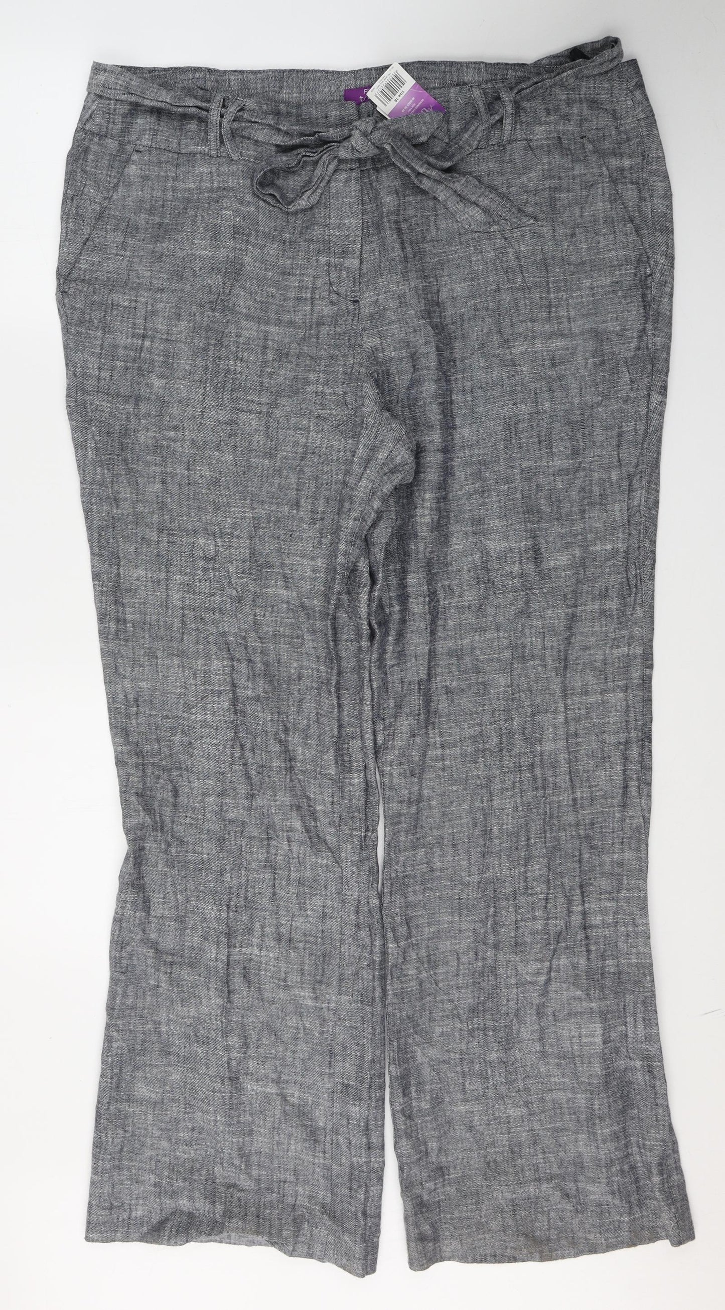 F&F Womens Blue  Linen Trousers  Size 18 L30 in Regular Button