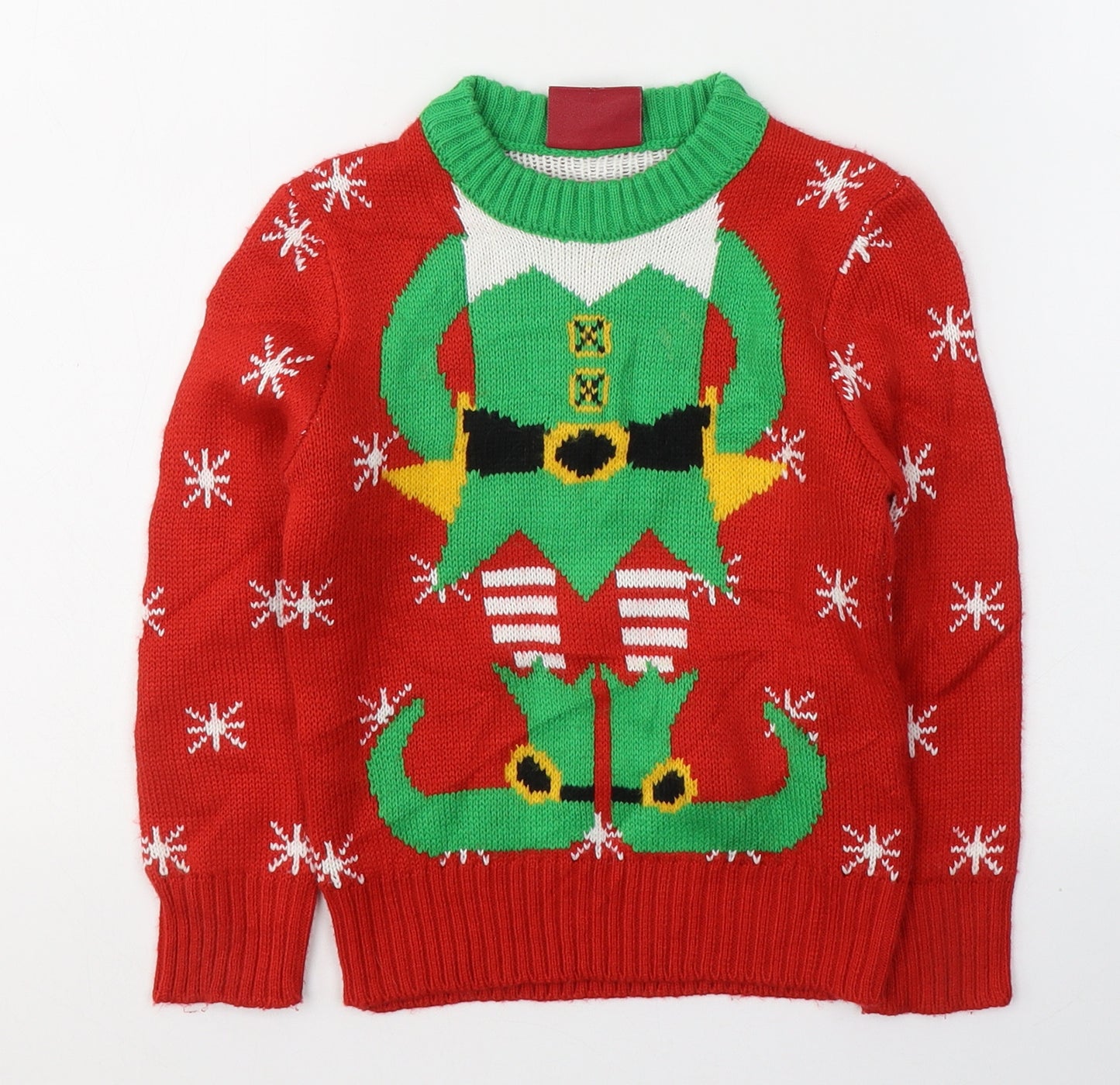 Christmas Shop Boys Red Round Neck Geometric Acetate Pullover Jumper Size 3-4 Years  Pullover - Christmas jumper