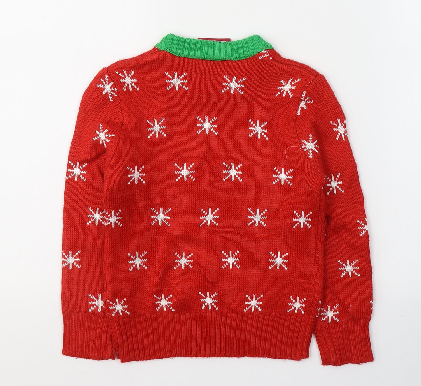 Christmas Shop Boys Red Round Neck Geometric Acetate Pullover Jumper Size 3-4 Years  Pullover - Christmas jumper