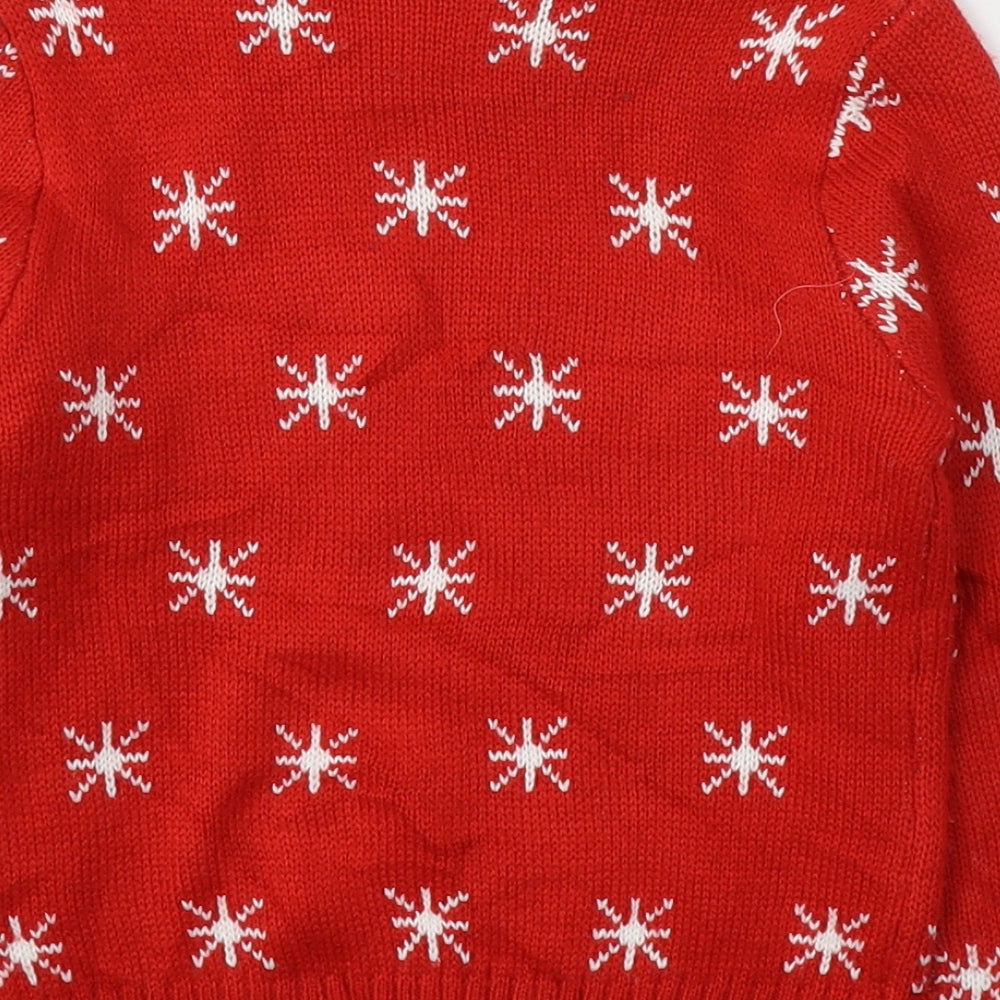 Christmas Shop Boys Red Round Neck Geometric Acetate Pullover Jumper Size 3-4 Years  Pullover - Christmas jumper