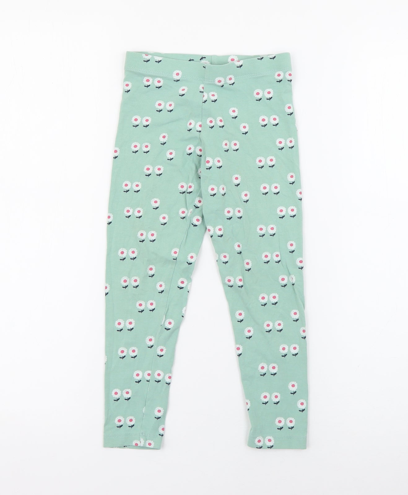 Marks and Spencer Girls Green Floral Cotton Pedal Pusher Trousers Size 4-5 Years  Regular  - Legging