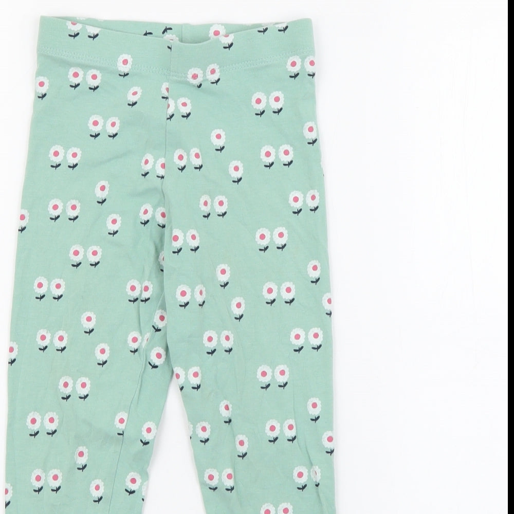 Marks and Spencer Girls Green Floral Cotton Pedal Pusher Trousers Size 4-5 Years  Regular  - Legging