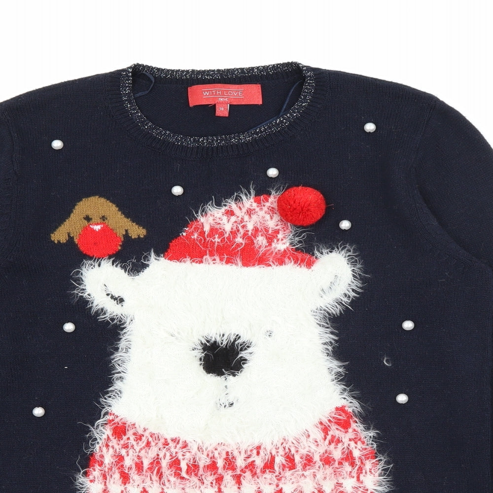 NEXT Womens Blue Crew Neck  Cotton Pullover Jumper Size 10   - Polar Bear Christmas Jumper