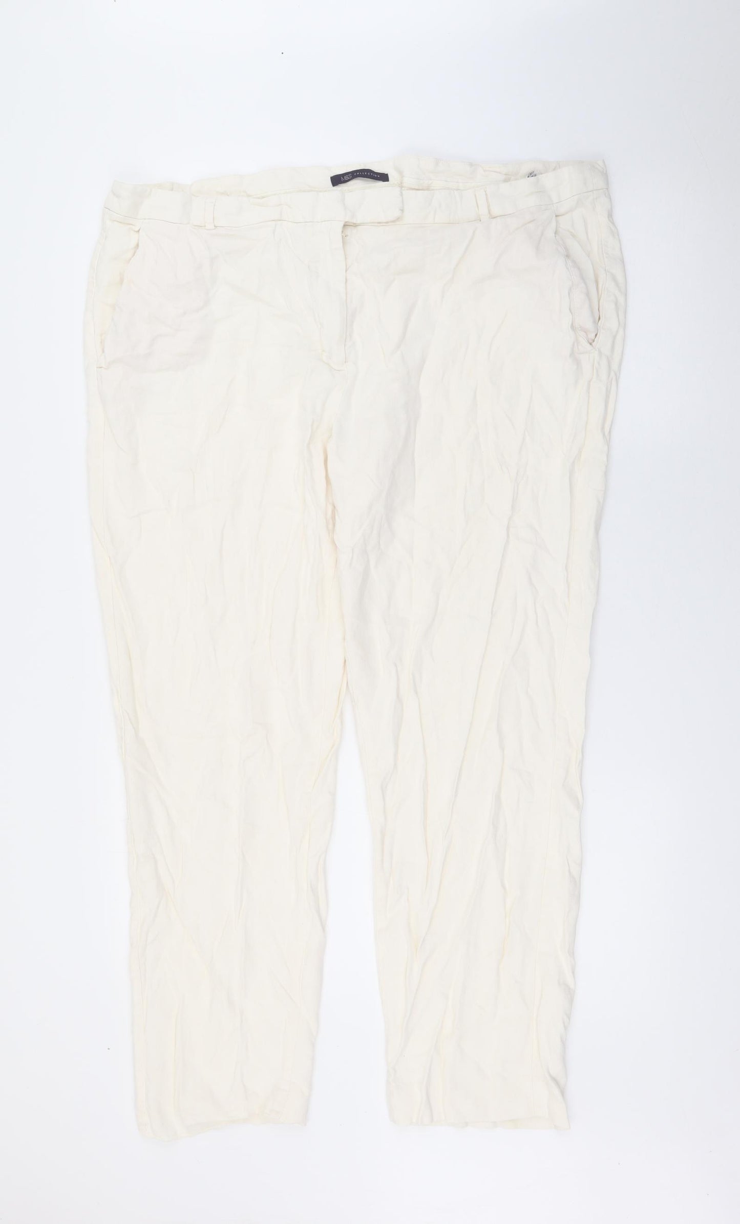 Marks and Spencer Womens Ivory  Viscose Trousers  Size 22 L27 in Regular Zip