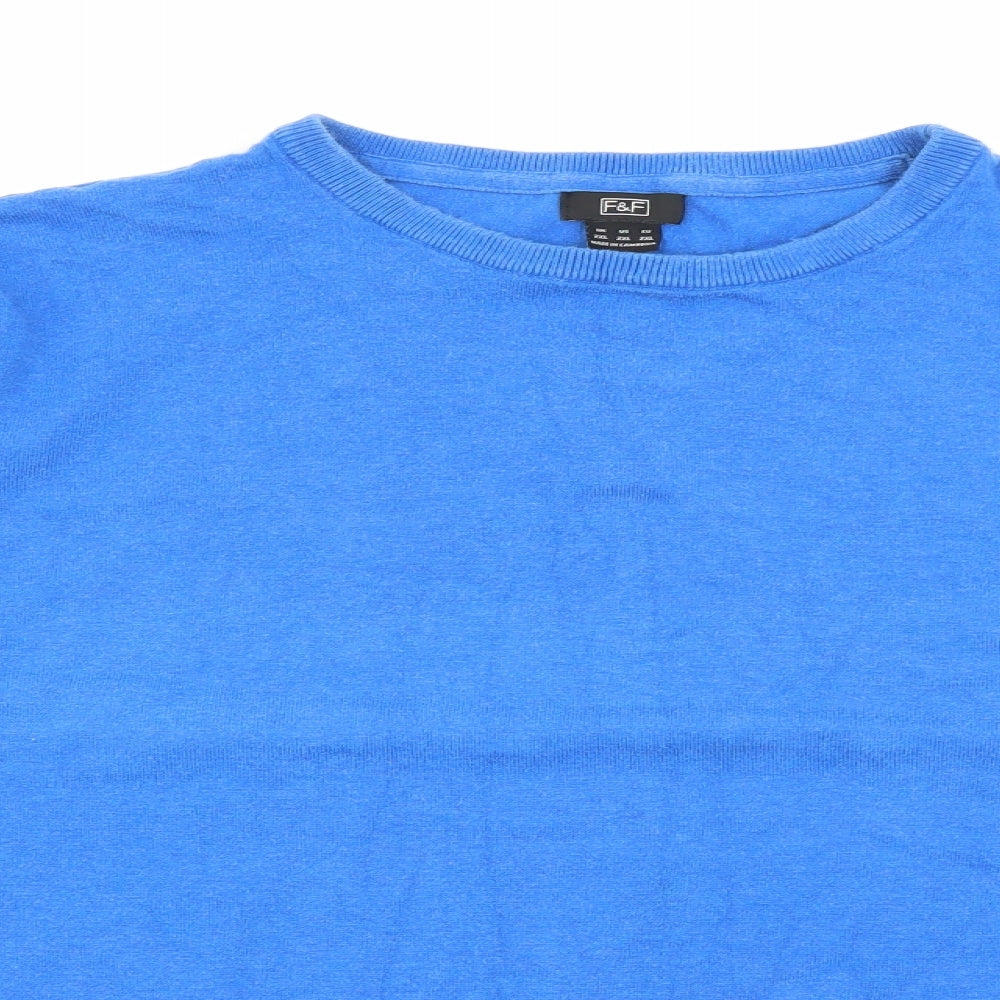 F&F Mens Blue Crew Neck  Cotton Pullover Jumper Size 2XL