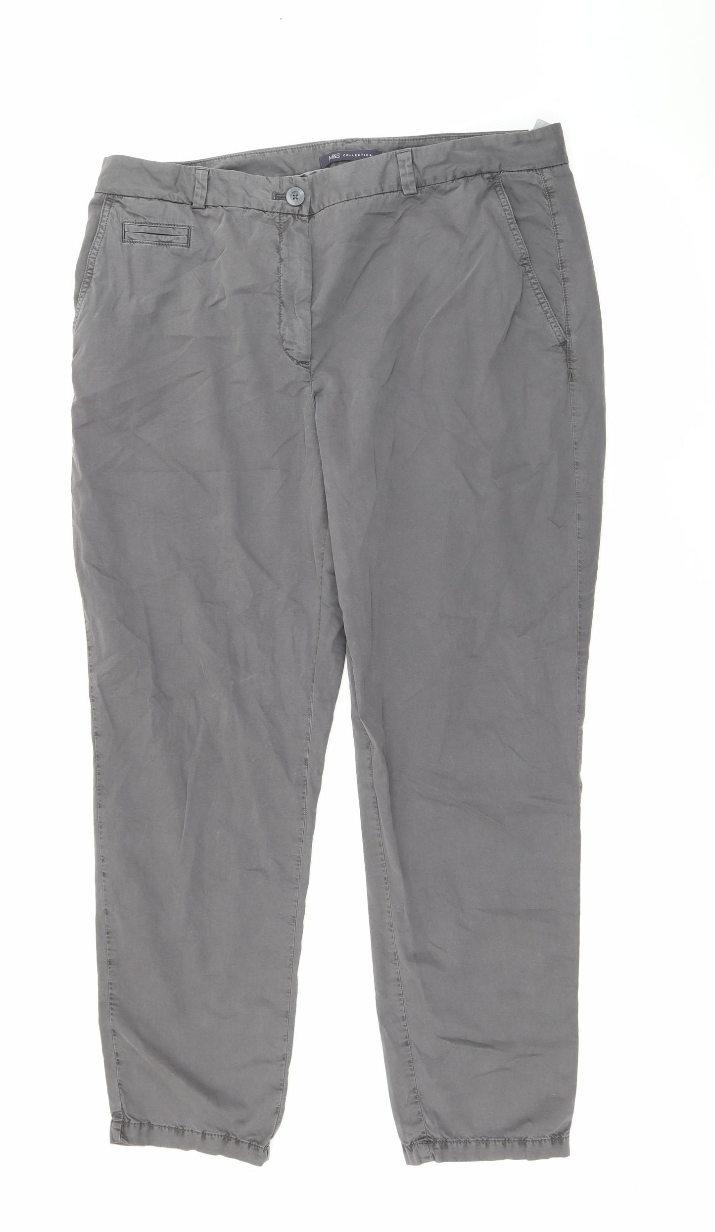 Marks and Spencer Womens Green  Cotton Chino Trousers Size 16 L28 in Regular Button