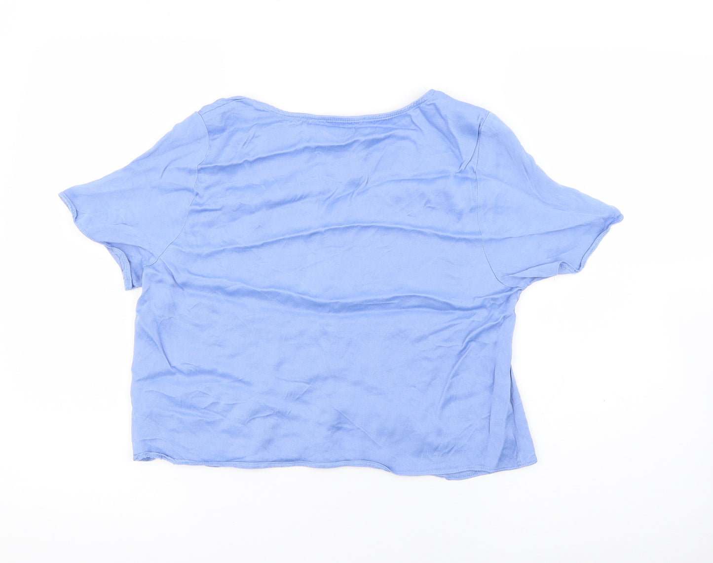 Primark Womens Blue  Viscose Basic Button-Up Size 14 V-Neck - Cropped