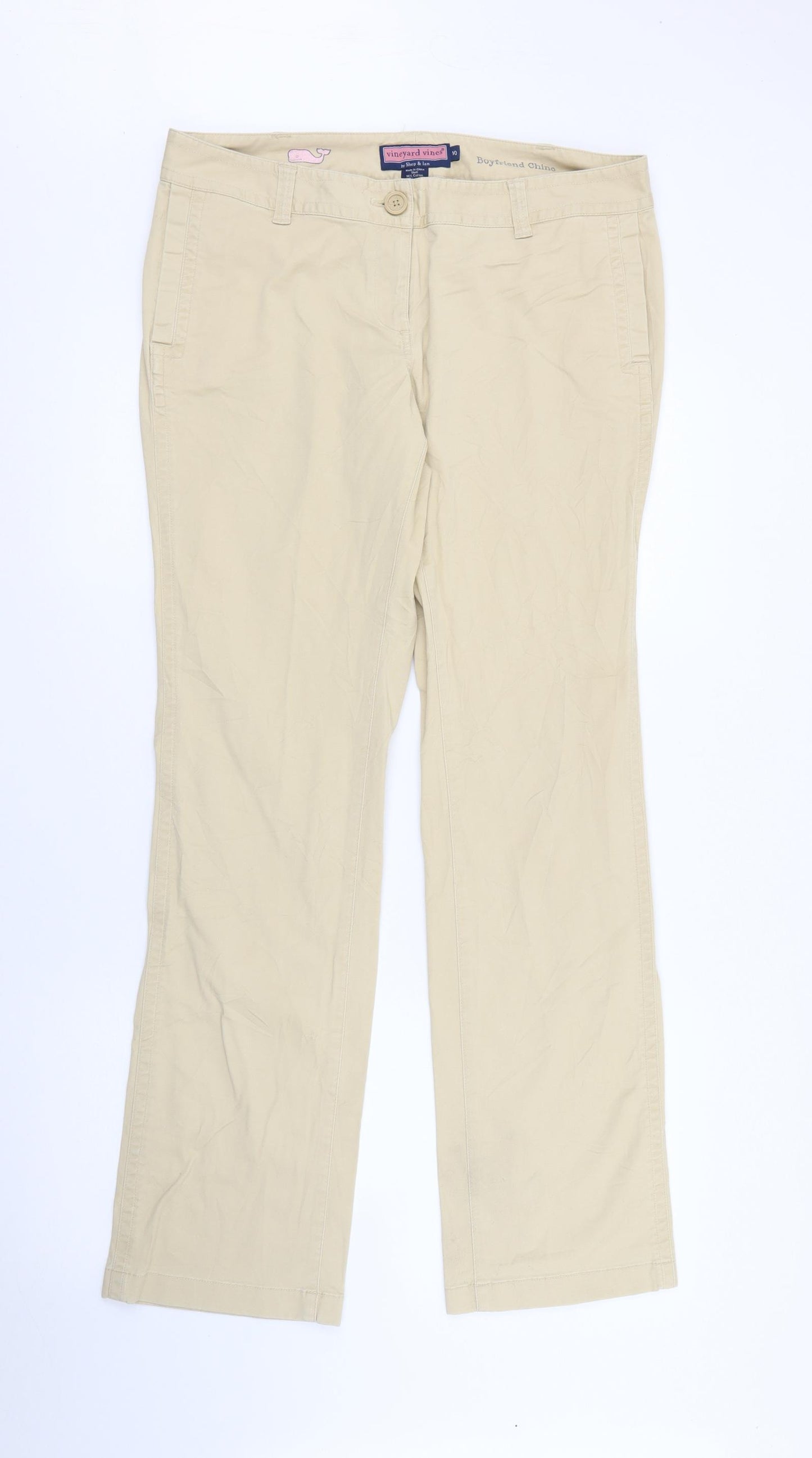 Vineyard Vines Womens Beige  Cotton Chino Trousers Size 10 L30 in Regular Button