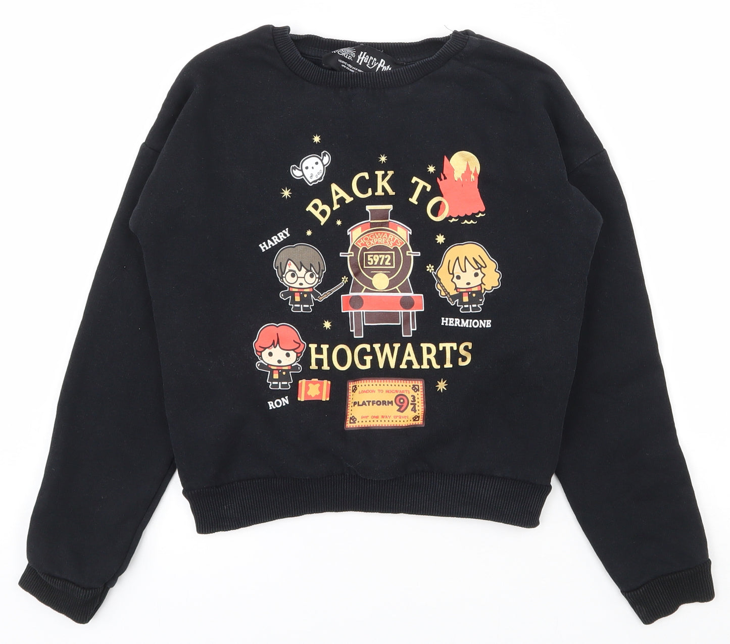 Primark Girls Black  Cotton Pullover Sweatshirt Size 9-10 Years  Pullover