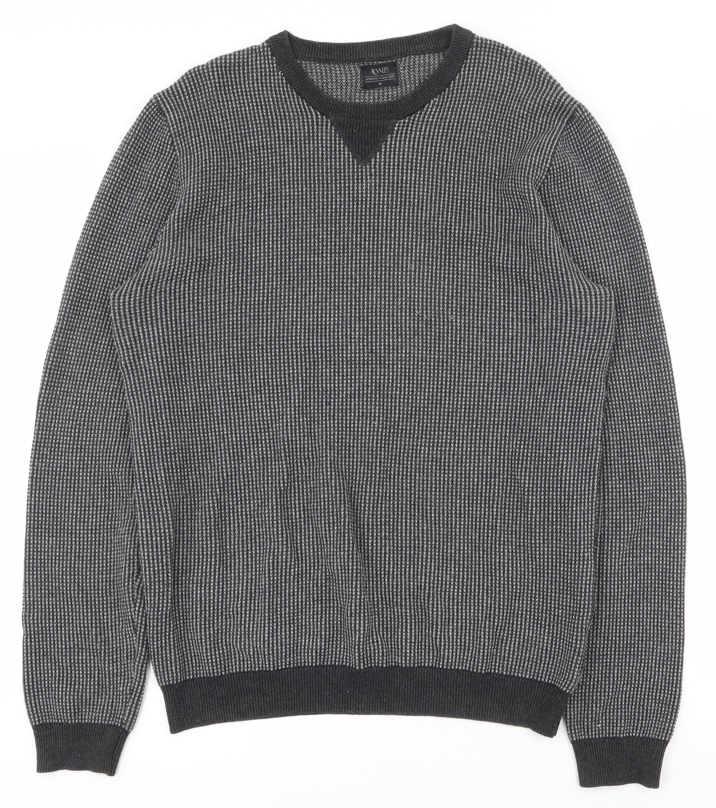 Matalan Mens Grey Crew Neck Striped Cotton Pullover Jumper Size M