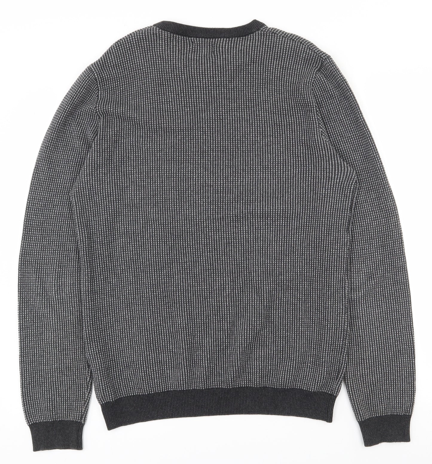 Matalan Mens Grey Crew Neck Striped Cotton Pullover Jumper Size M