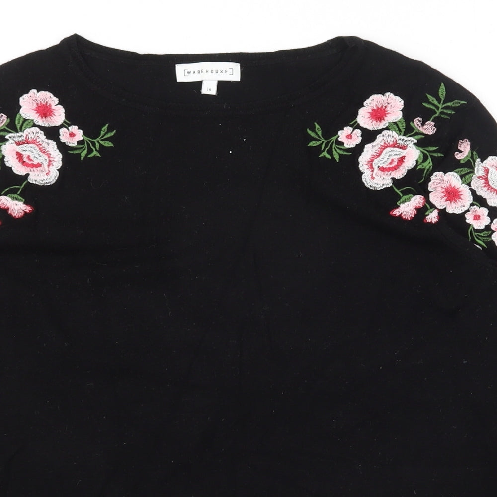 Warehouse Womens Black Crew Neck  Viscose Pullover Jumper Size 14