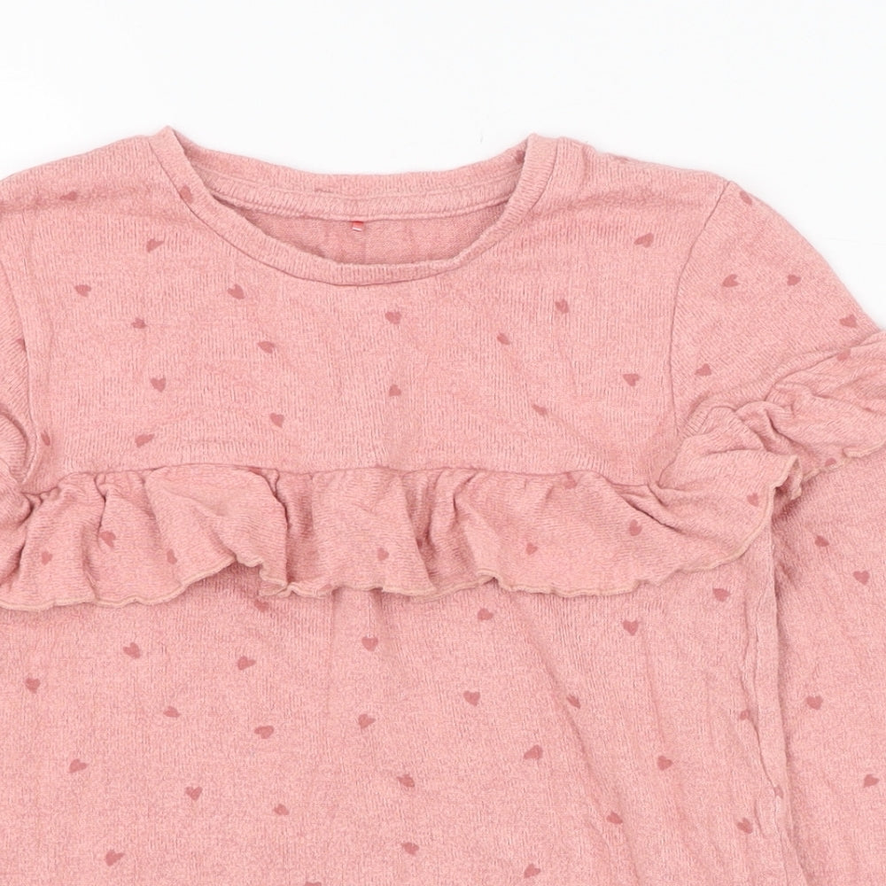 George Girls Pink Round Neck  Polyester Pullover Jumper Size 5-6 Years  Pullover - Heart