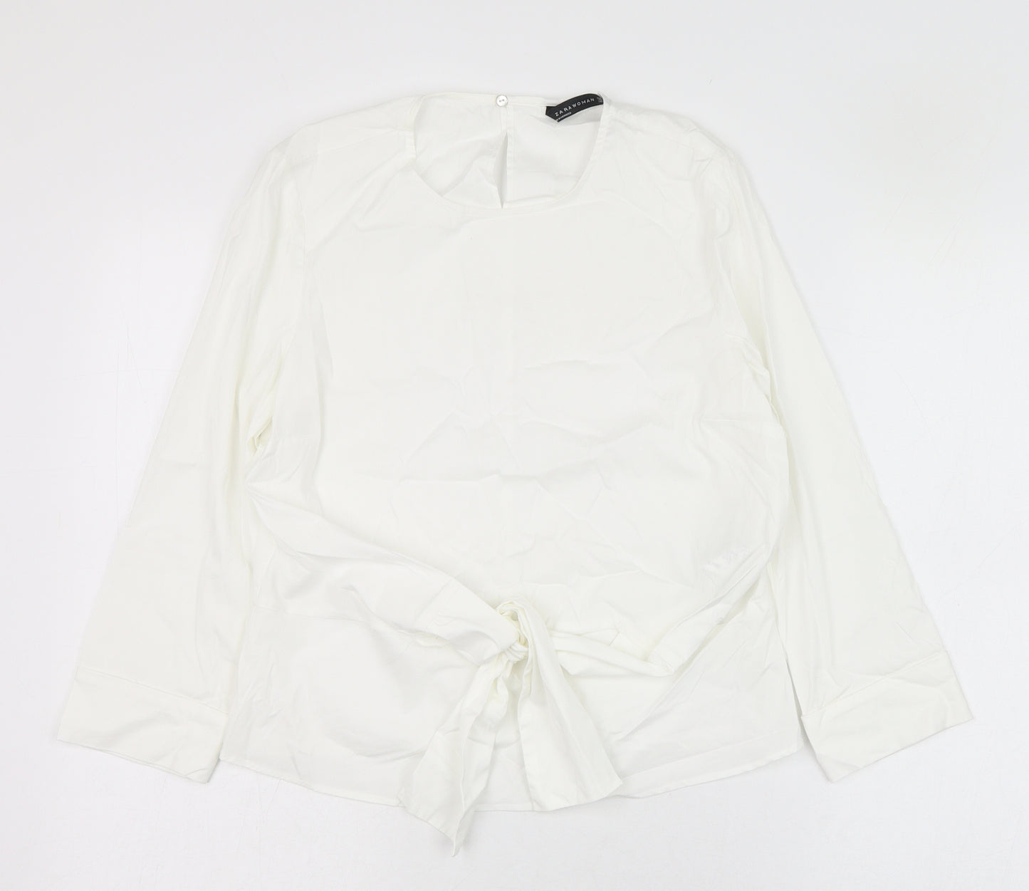 Zara Womens White  Cotton Tunic Blouse Size 10 Round Neck