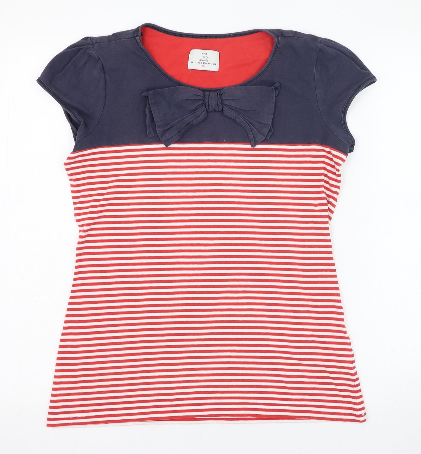 NEXT Womens Blue Striped Cotton Basic T-Shirt Size 14 Round Neck