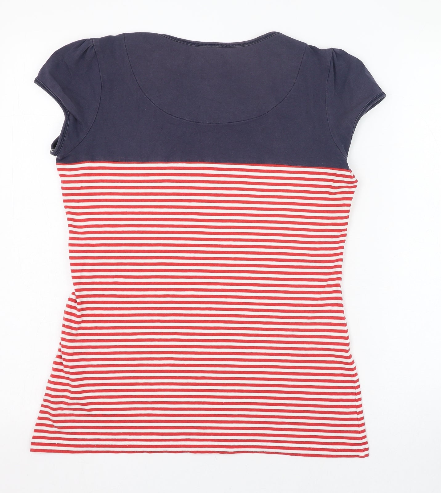 NEXT Womens Blue Striped Cotton Basic T-Shirt Size 14 Round Neck