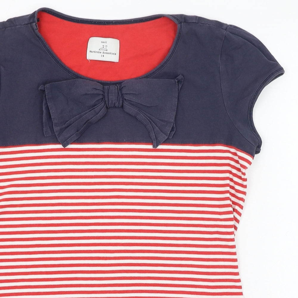 NEXT Womens Blue Striped Cotton Basic T-Shirt Size 14 Round Neck