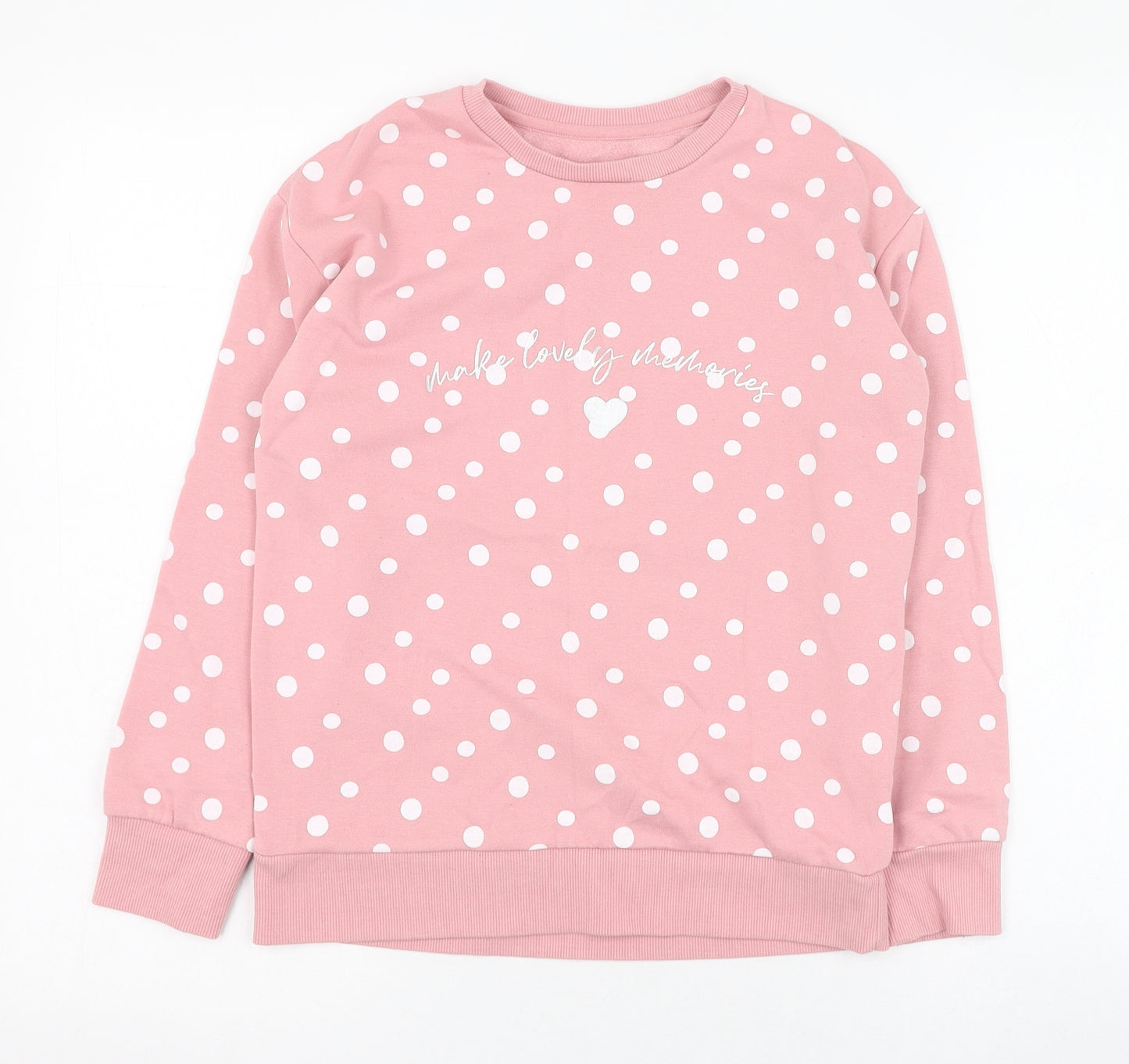 Dunnes Stores Girls Pink Polka Dot Cotton Pullover Sweatshirt Size 10-11 Years  Pullover