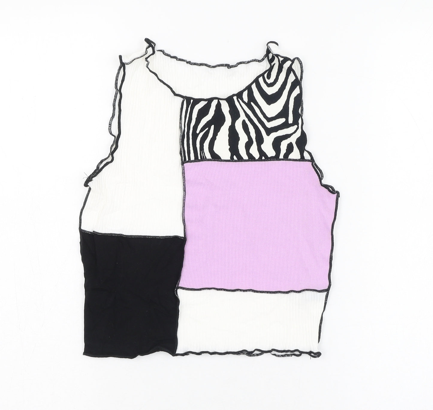 SheIn Womens Ivory Animal Print Cotton Cropped T-Shirt Size 8 Round Neck