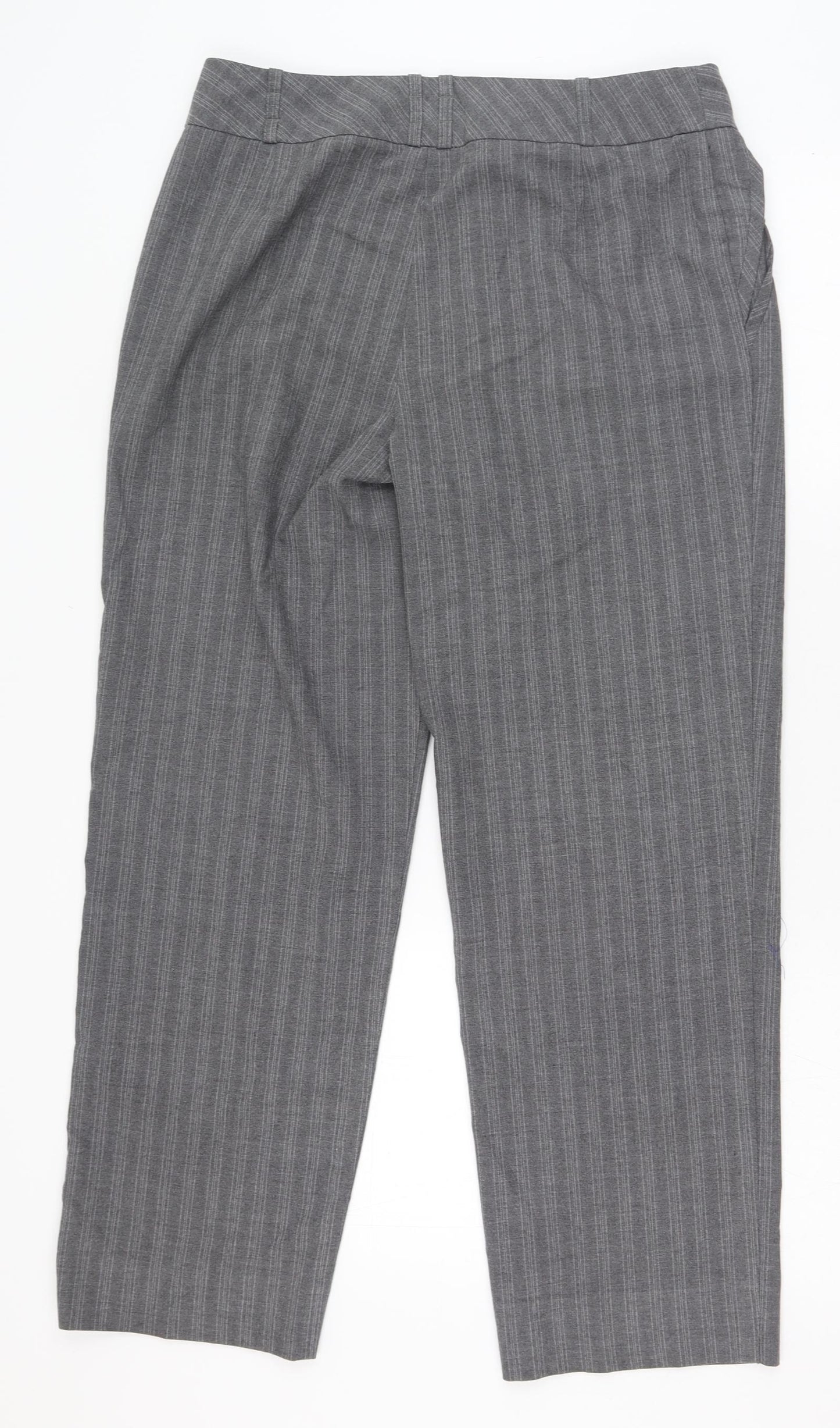 Marks and Spencer Womens Grey Striped Polyester Trousers  Size 14 L28 in Regular Zip