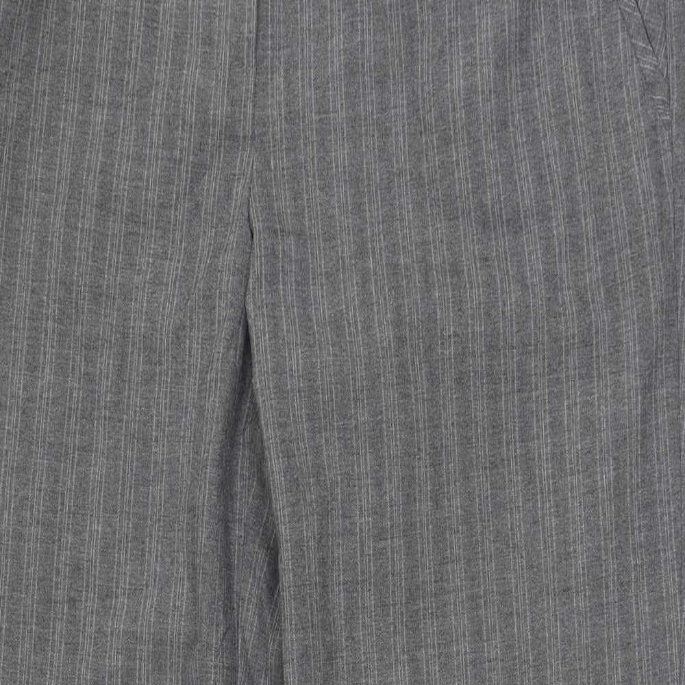 Marks and Spencer Womens Grey Striped Polyester Trousers  Size 14 L28 in Regular Zip