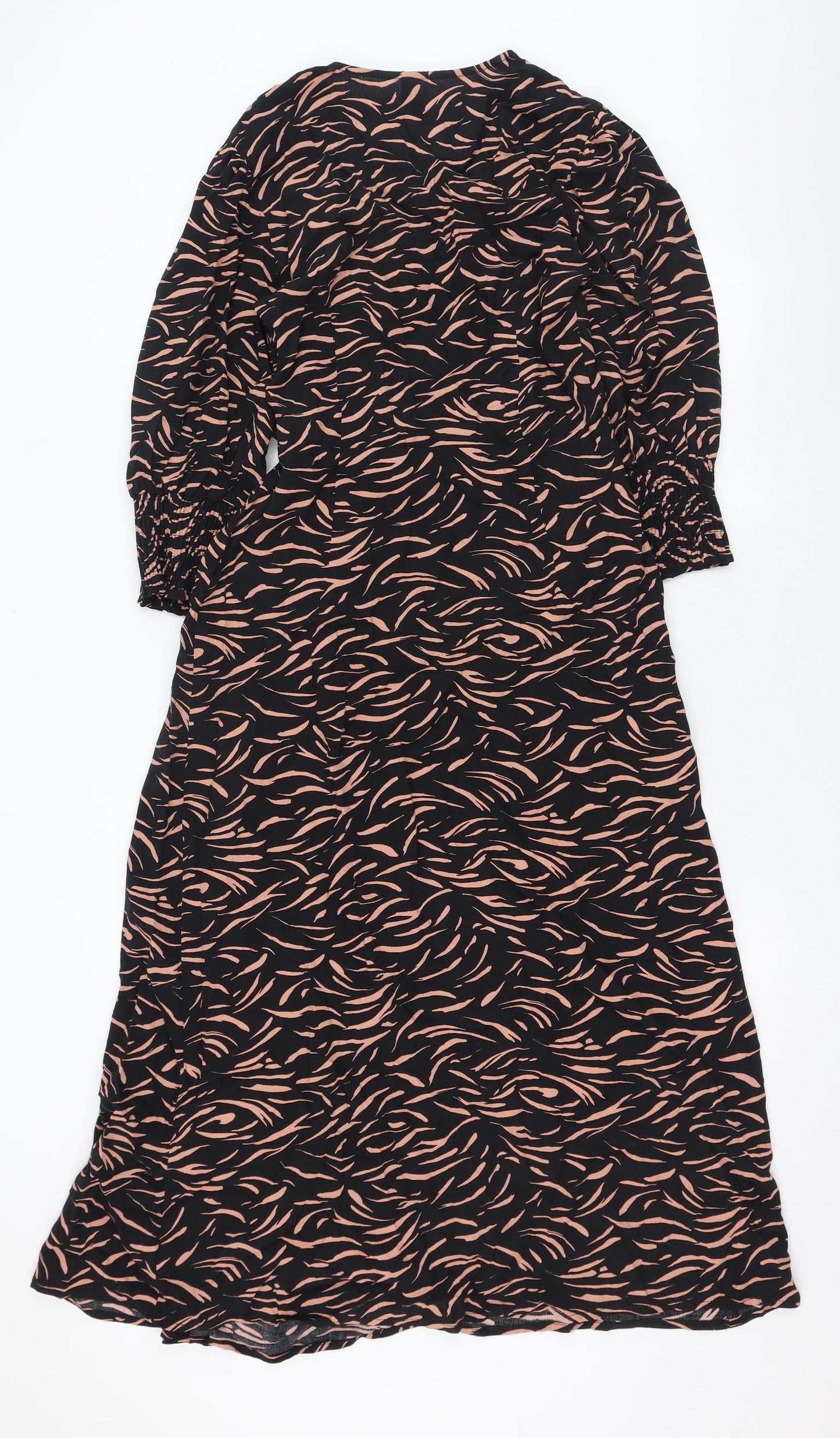 Nobody's Child Womens Black Animal Print Viscose Wrap Dress  Size 8  V-Neck Tie