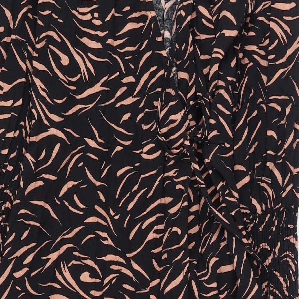 Nobody's Child Womens Black Animal Print Viscose Wrap Dress  Size 8  V-Neck Tie