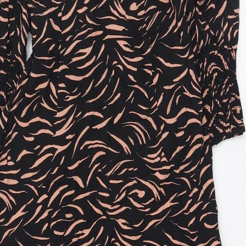 Nobody's Child Womens Black Animal Print Viscose Wrap Dress  Size 8  V-Neck Tie