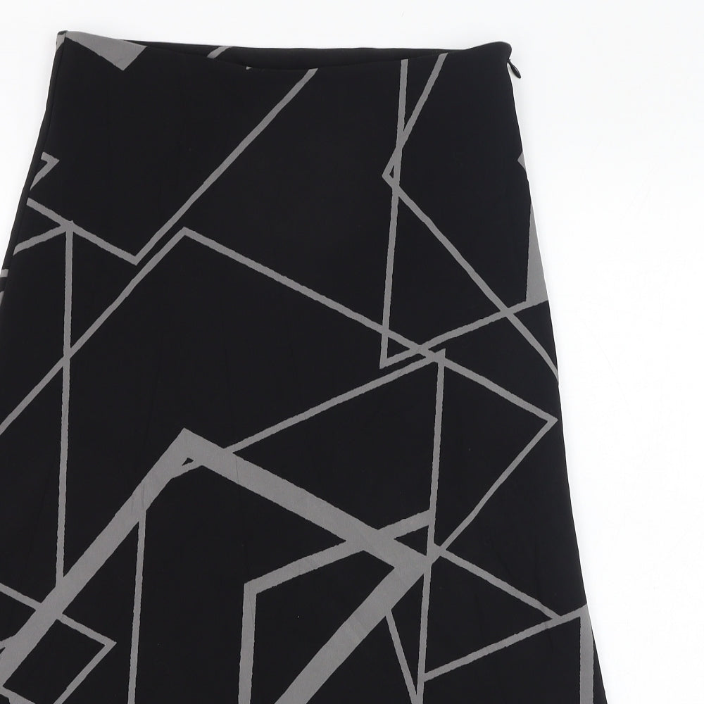 Preworn Womens Black Geometric Polyester A-Line Skirt Size 28   Zip