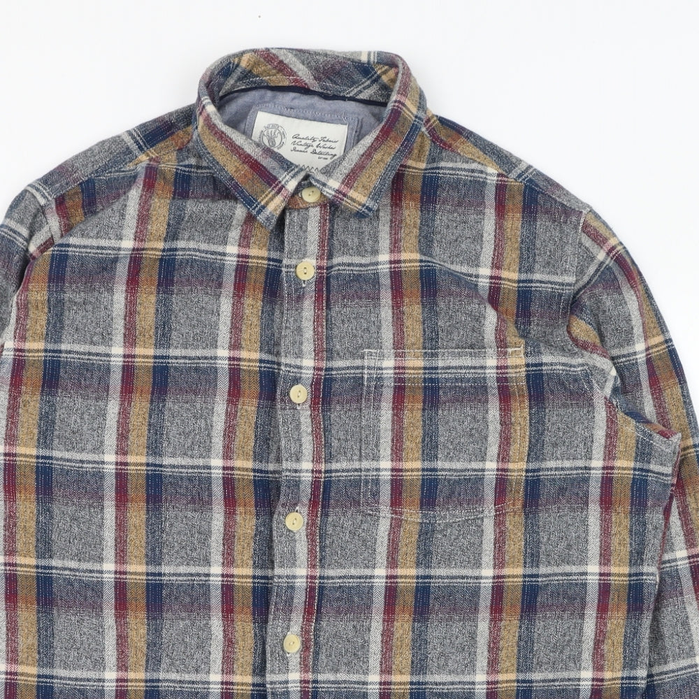 Fat Face Mens Blue Check Cotton  Button-Up Size L Collared Button