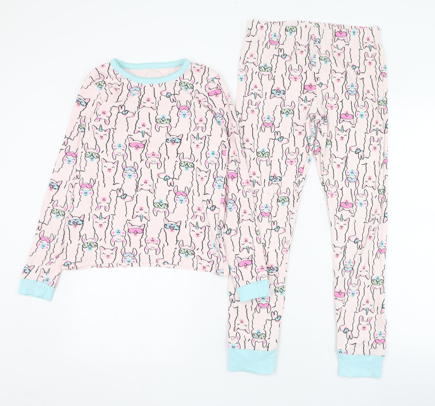 Dunnes Stores Girls Pink  Cotton  Pyjama Set Size 9-10 Years  Pullover - Llama