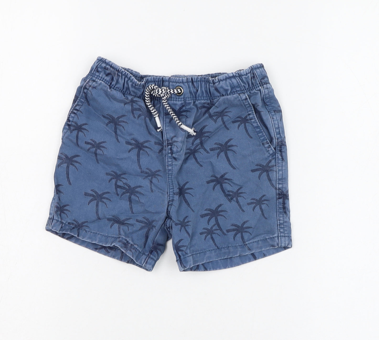 Marks and Spencer Boys Blue  Cotton Bermuda Shorts Size 4-5 Years  Regular  - Palm Tree