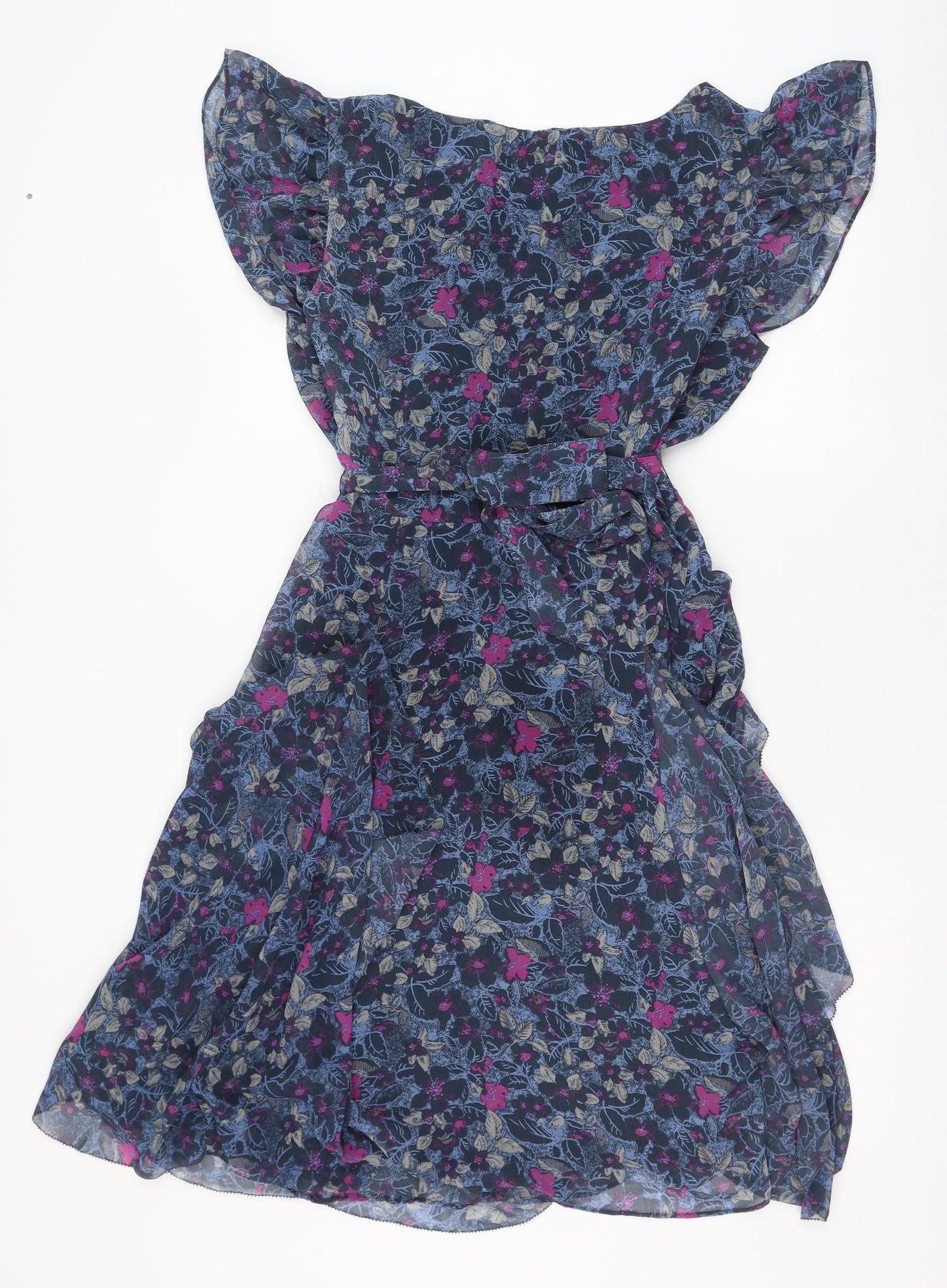 Monsoon Womens Blue Floral Polyester Fit & Flare  Size 14  Scoop Neck Pullover