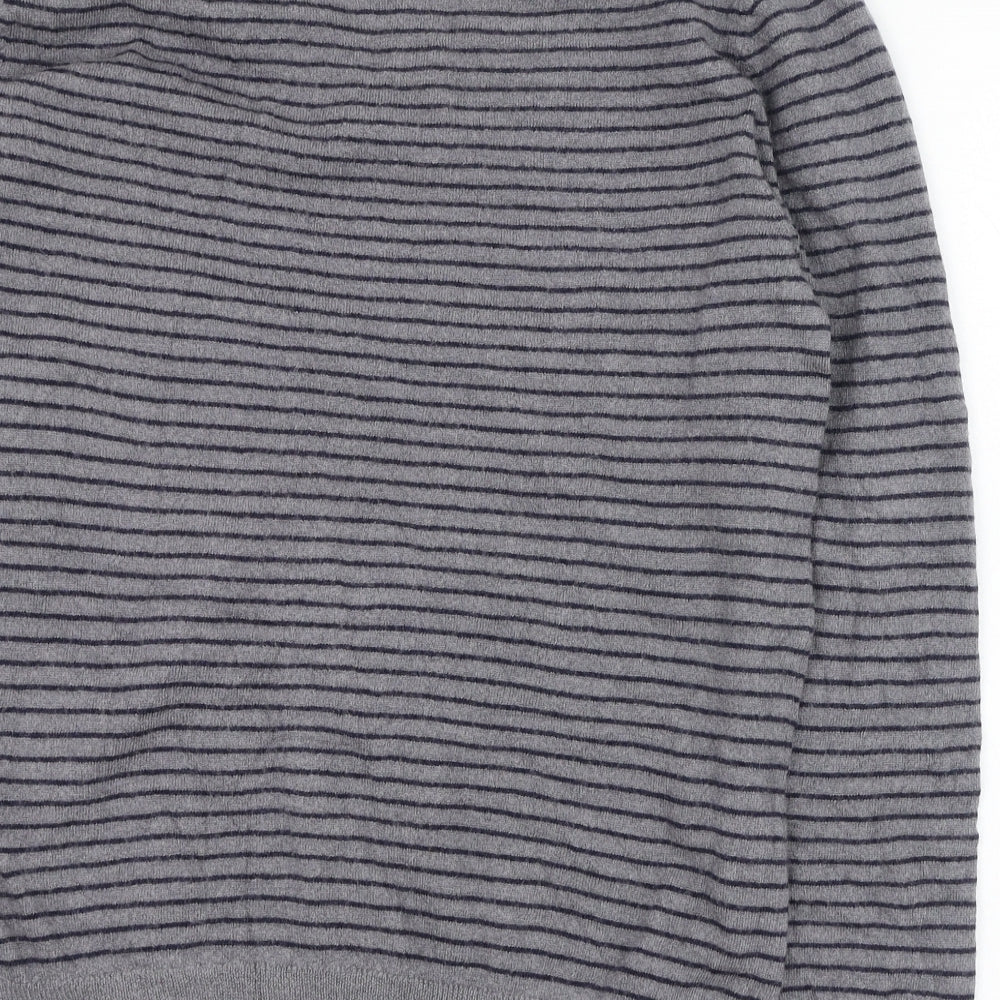 Gap Mens Grey V-Neck Striped Wool Pullover Jumper Size L