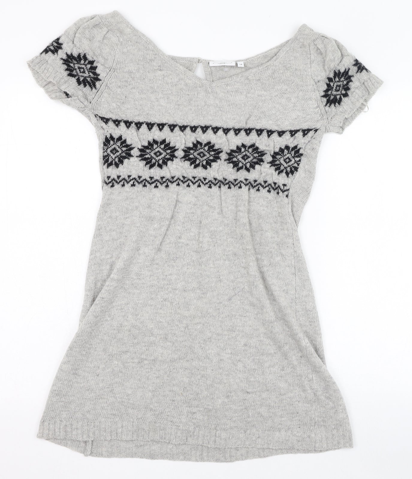 New Look Womens Grey Round Neck Fair Isle Acrylic Pullover Jumper Size 14